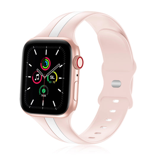A pink and white two colour silicon sport strap for apple watch series 9 41mm