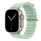 A pistachio green colour watch strap band made from silicone  with two metal buckles on an Apple watch series 10 42mm/ 45mm/ 46mm and ultra 2 designed for the ocean and active sports