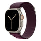 A plum colour premium nylon watch strap band designed for adventurers and explorers that wear the Apple watch series 10 and Ultra 2