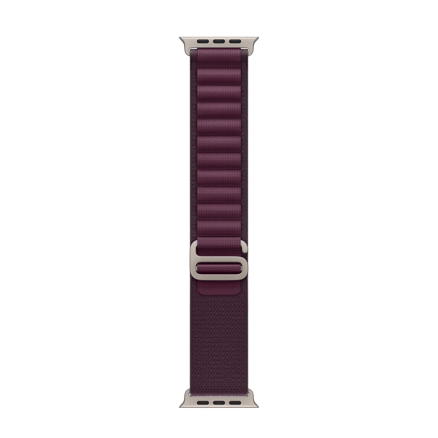 A plum colour premium nylon watch strap band designed for adventurers and explorers that wear the Apple watch series 10 and Ultra 2