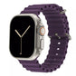 A Purple colour watch strap band made from silicone  with two metal buckles on an Apple watch series 10 42mm/ 45mm/ 46mm and ultra 2 designed for the ocean and active sports