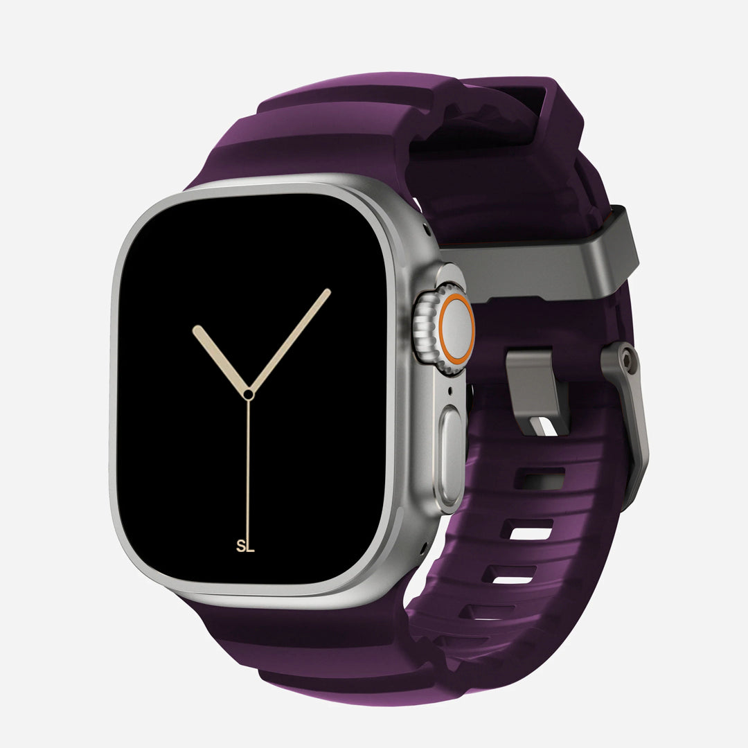 Purple colour premium silicone extra thick watch strap band designed for adventurers and mountain hiking for Apple watch series 11 size 46mm and Ultra 3