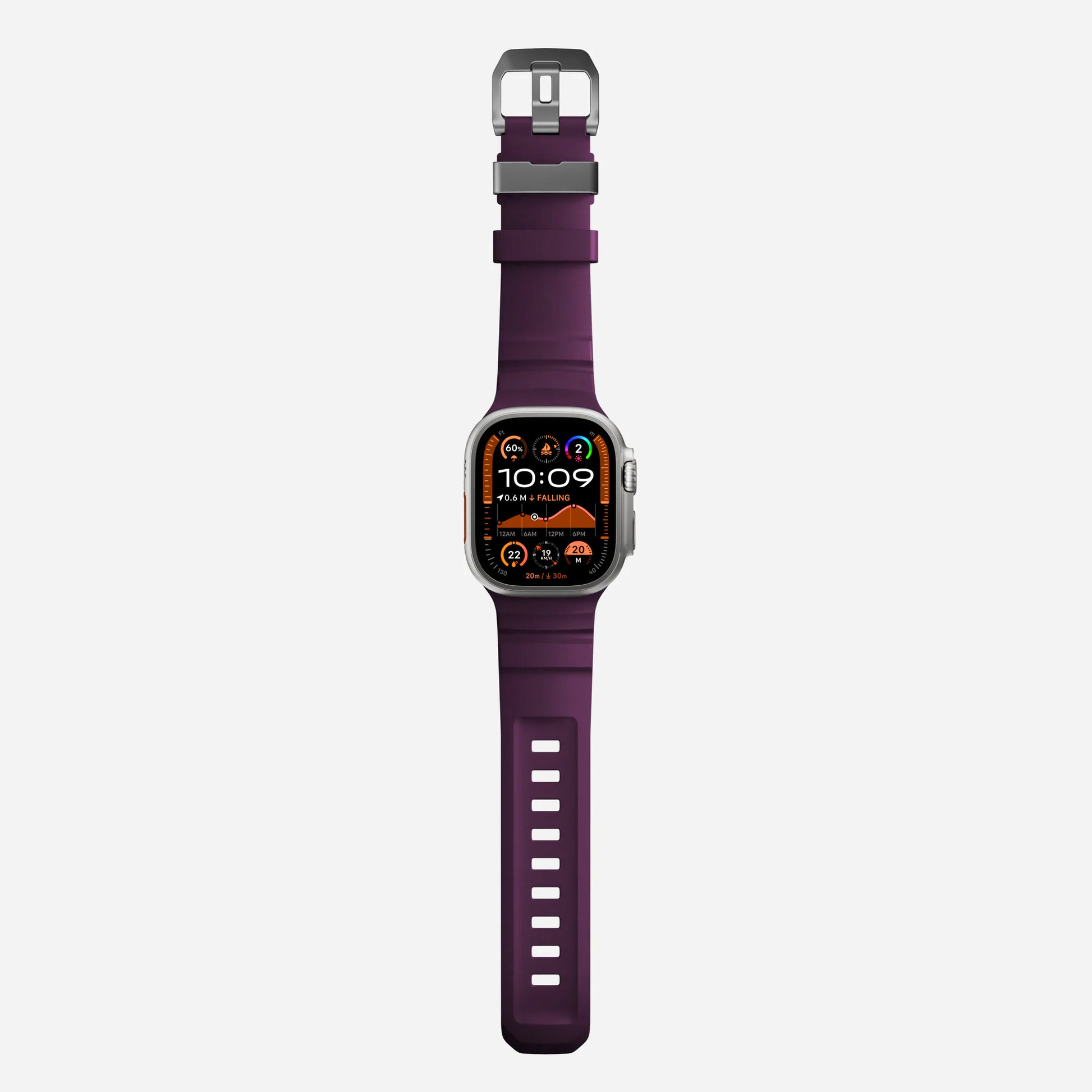 Purple colour premium silicone extra thick watch strap band designed for adventurers and mountain hiking for Apple watch series 11 size 46mm and Ultra 3