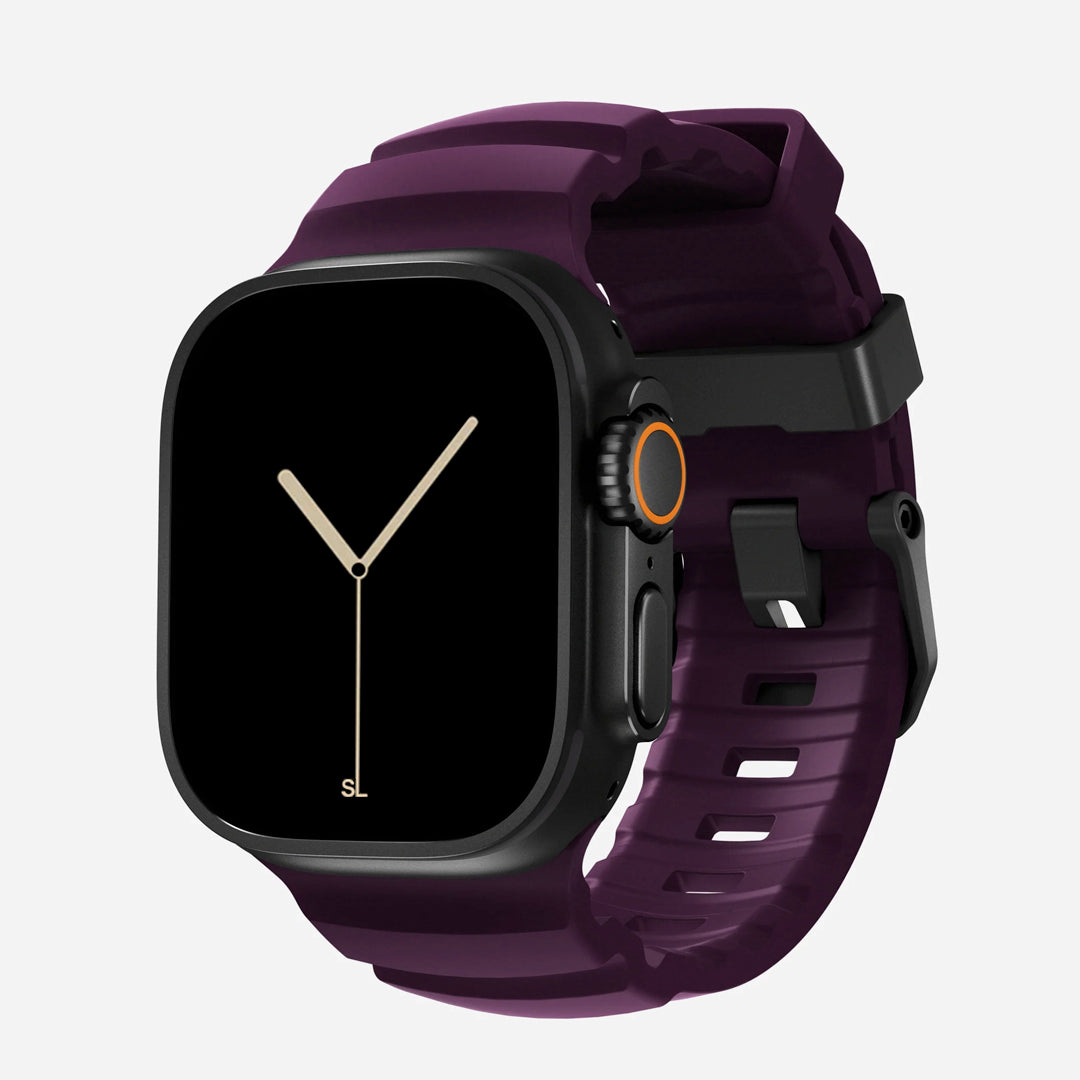 Purple colour premium silicone extra thick watch strap band designed for adventurers and mountain hiking for Apple watch series 11 size 46mm and Ultra 3