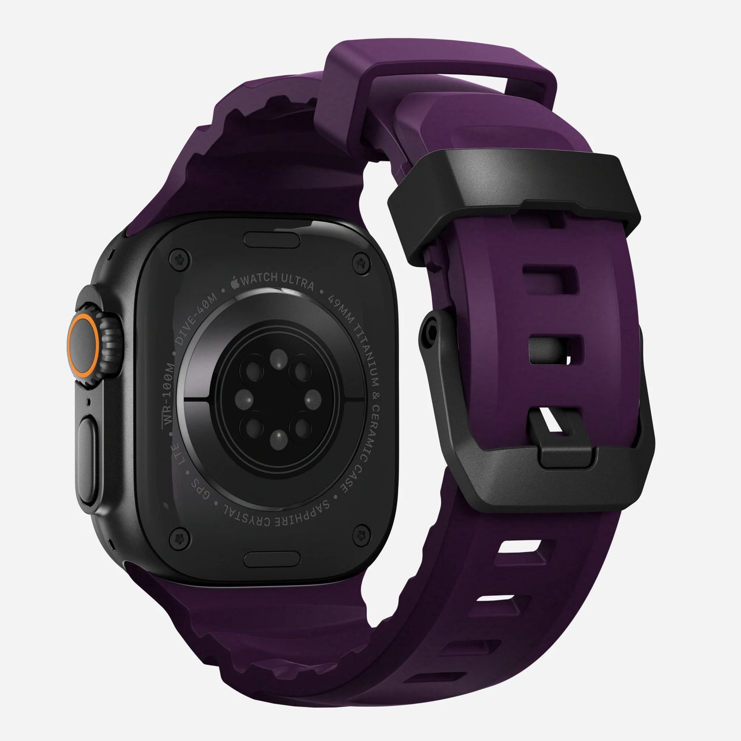 Purple colour premium silicone extra thick watch strap band designed for adventurers and mountain hiking for Apple watch series 11 size 46mm and Ultra 3