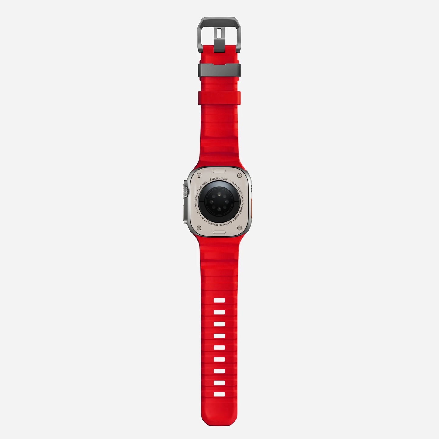 Red colour premium silicone extra thick watch strap band designed for adventurers and mountain hiking for Apple watch series 10 size 46mm and Ultra 2