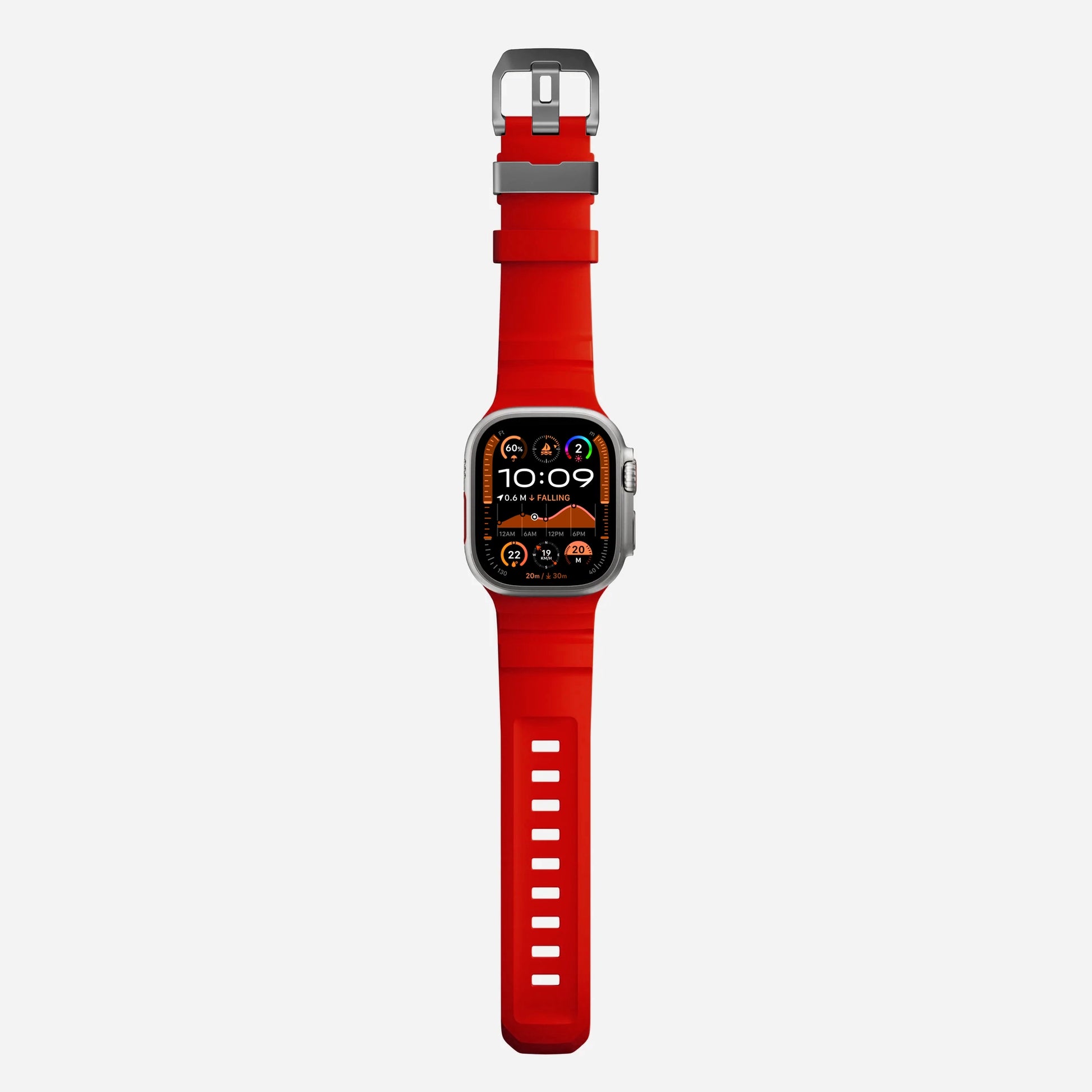 Red colour premium silicone extra thick watch strap band designed for adventurers and mountain hiking for Apple watch series 10 size 46mm and Ultra 2