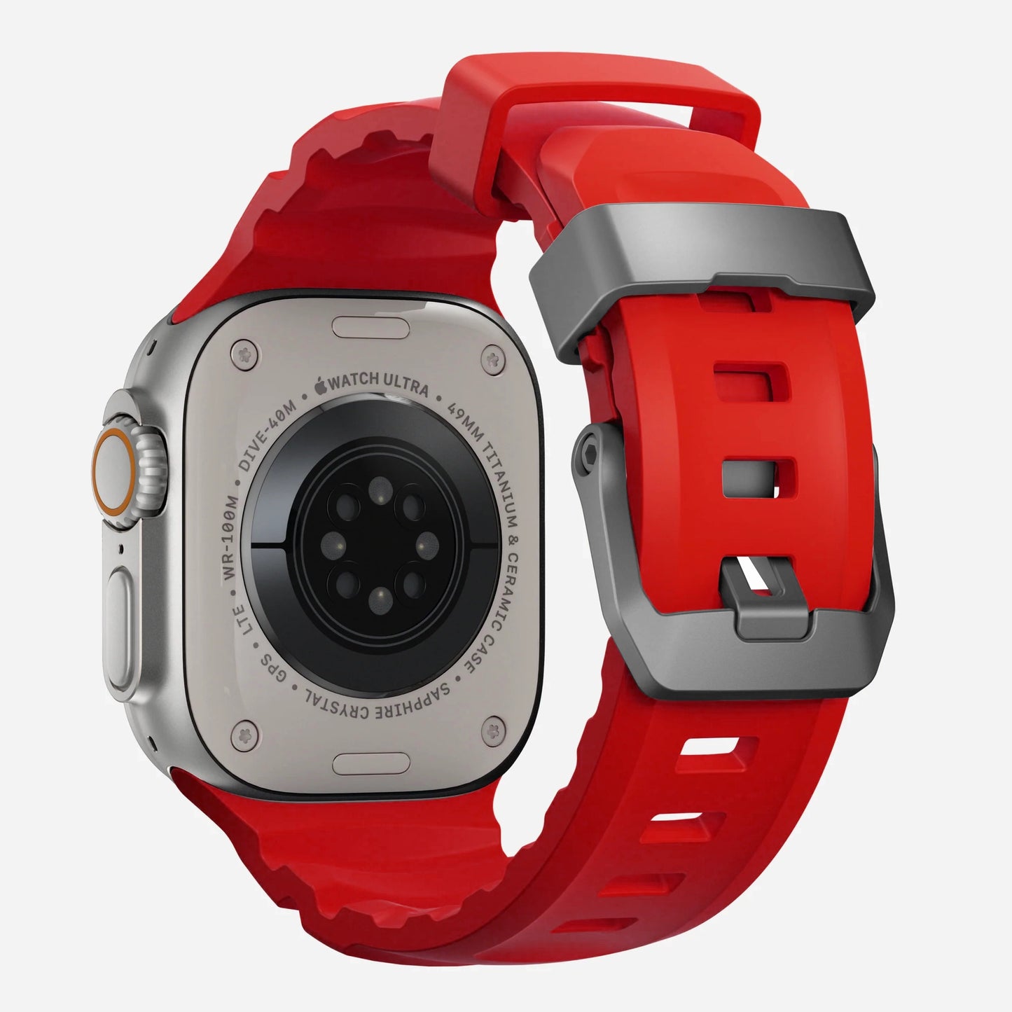 Red colour premium silicone extra thick watch strap band designed for adventurers and mountain hiking for Apple watch series 10 size 46mm and Ultra 2