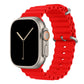 A red colour watch strap band made from silicone  with two metal buckles on an Apple watch series 10 42mm/ 45mm/ 46mm and ultra 2 designed for the ocean and active sports
