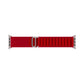 A red colour premium nylon watch strap band designed for adventurers and explorers that wear the Apple watch series 10 and Ultra 2