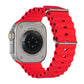A red colour watch strap band made from silicone  with two metal buckles on an Apple watch series 10 42mm/ 45mm/ 46mm and ultra 2 designed for the ocean and active sports