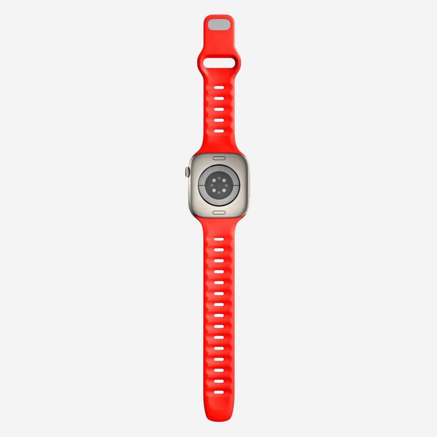 A red colour premium silicone watch strap developed for apple watch series 11 size 42mm 46mm and apple watch ultra 3, designed for active sports activities