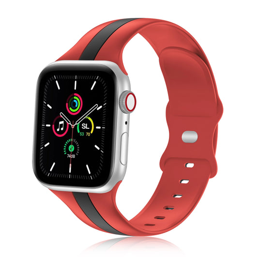 A red and black two colour silicon sport strap for apple watch series 9 41mm