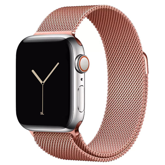 A rose copper orange red colour stainless steel milanese loop watch strap for the latest apple watch series 10 42mm 45mm 46mm and ultra