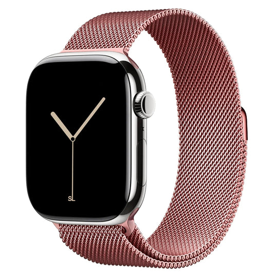 A rose copper orange red colour stainless steel milanese loop watch strap for the latest apple watch series 10 42mm 45mm 46mm and ultra