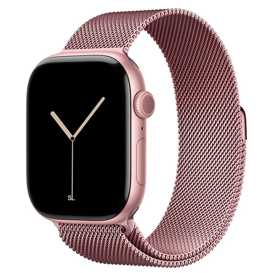 A rose pink colour stainless steel milanese watch strap for the latest apple watch series 11 42mm and 46mm
