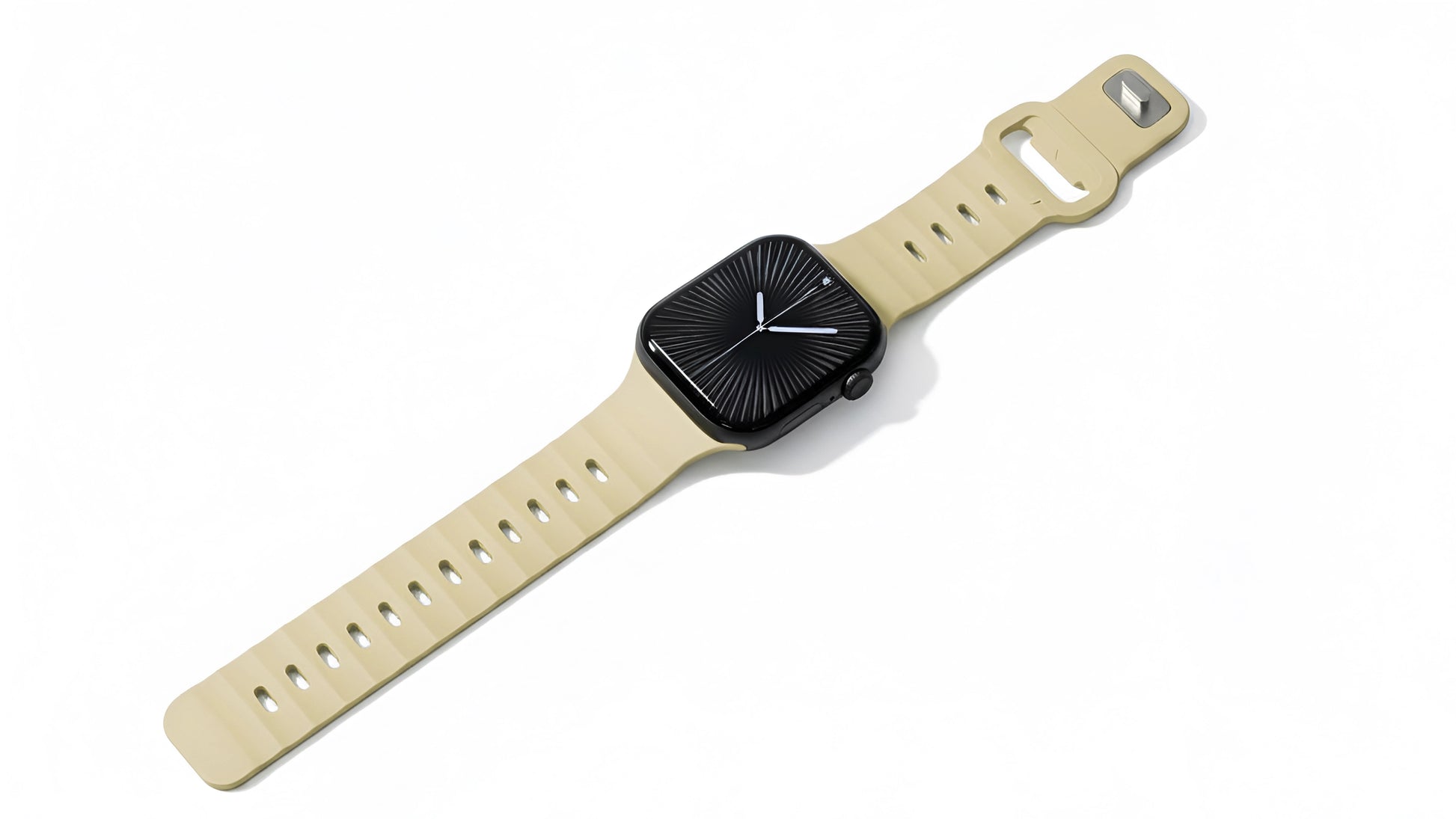 Beige colour premium FKM Fluoroelastomer Rubber watch strap band designed for adventurers and mountain hiking for Apple watch series 11 size 46mm and Ultra 3