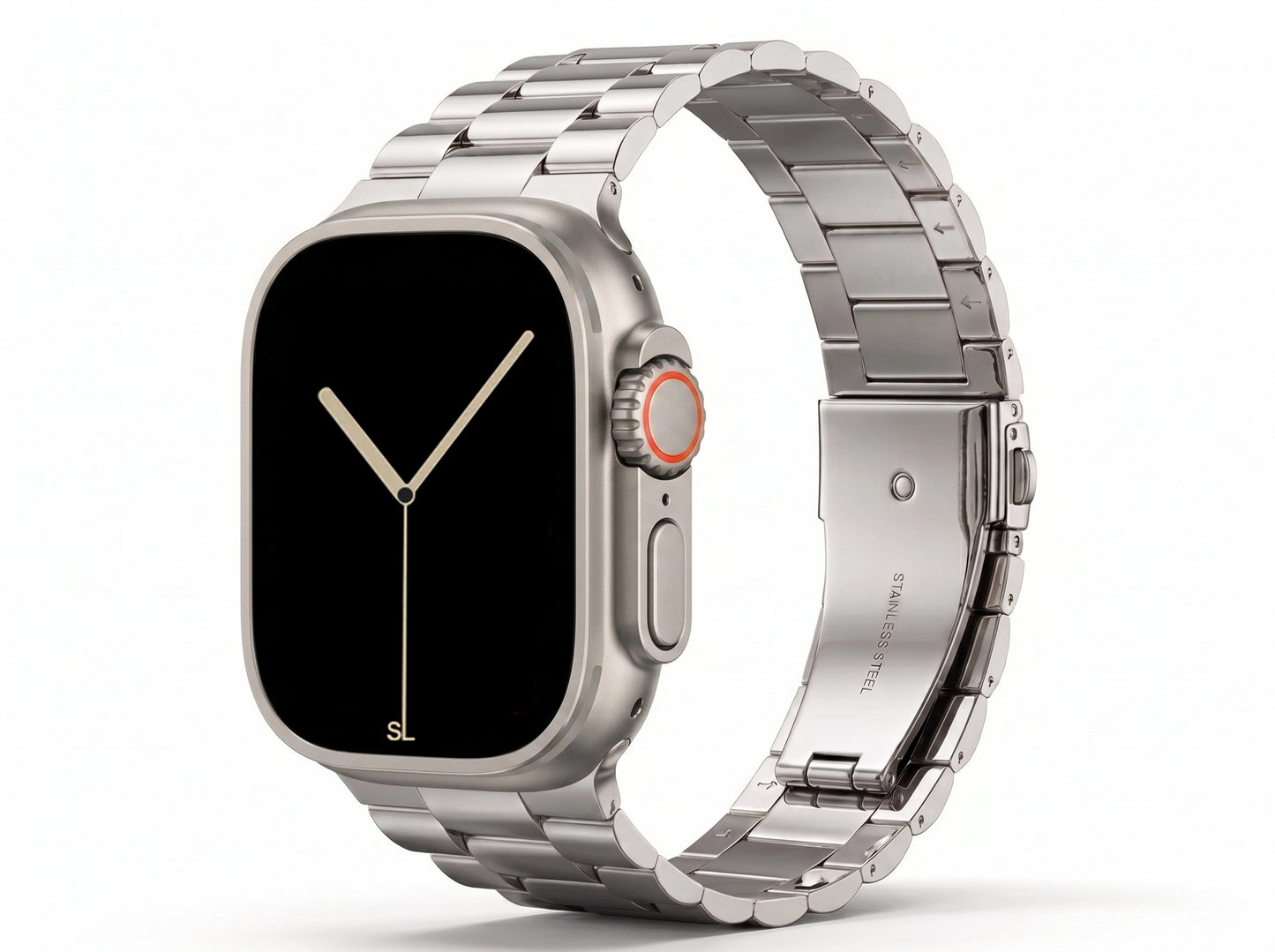 polished silver colour stainless steel metal tri link bracelet apple watch strap made for apple watch series 11 45mm 46mm 49mm Ultra 3