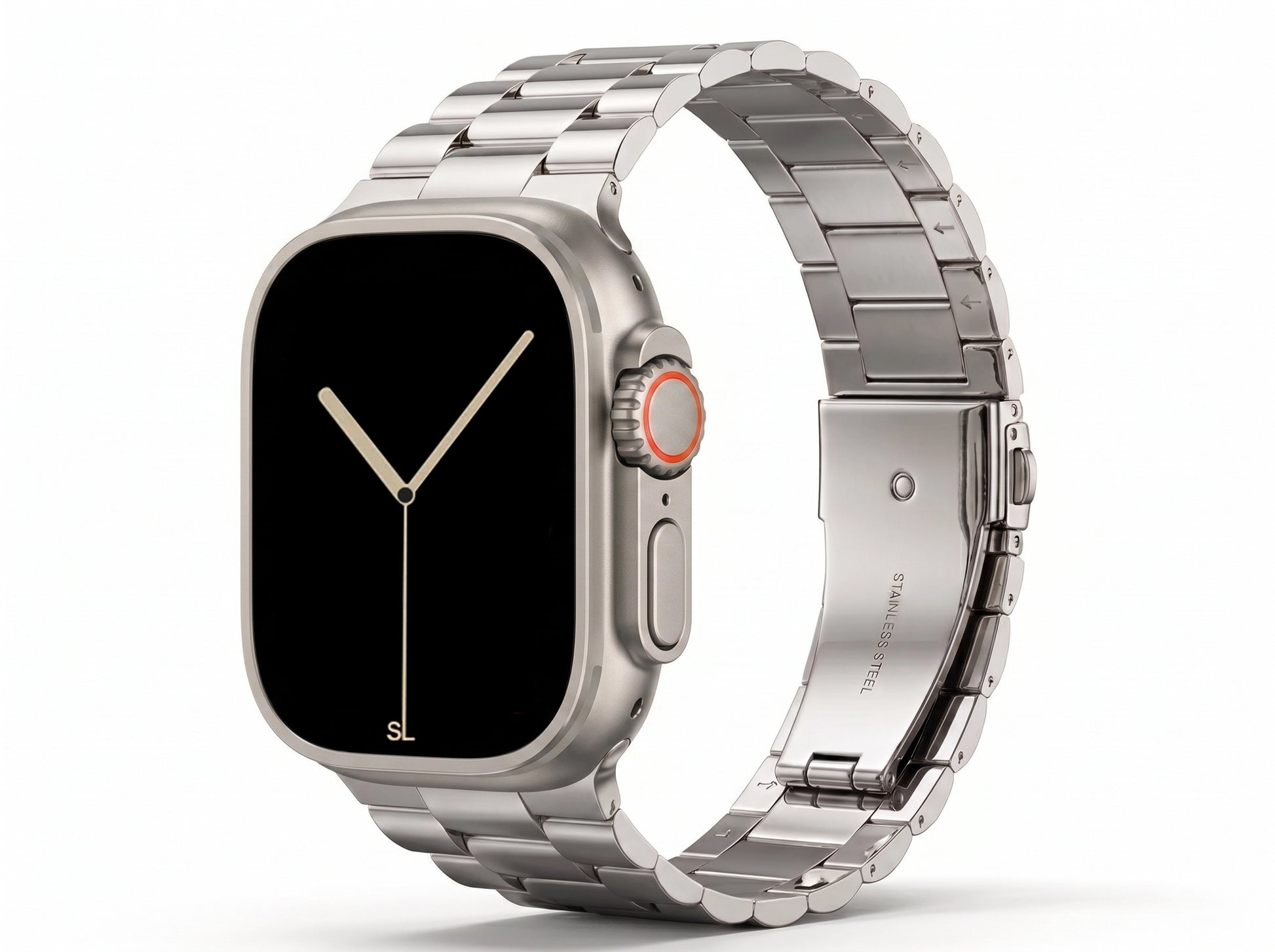 polished silver colour stainless steel metal tri link bracelet apple watch strap made for apple watch series 11 45mm 46mm 49mm Ultra 3