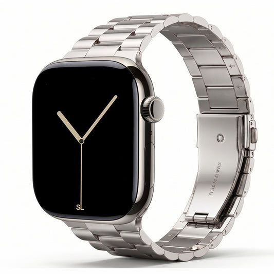 polished silver colour stainless steel metal tri link bracelet apple watch strap made for apple watch series 11 45mm 46mm 49mm Ultra 3