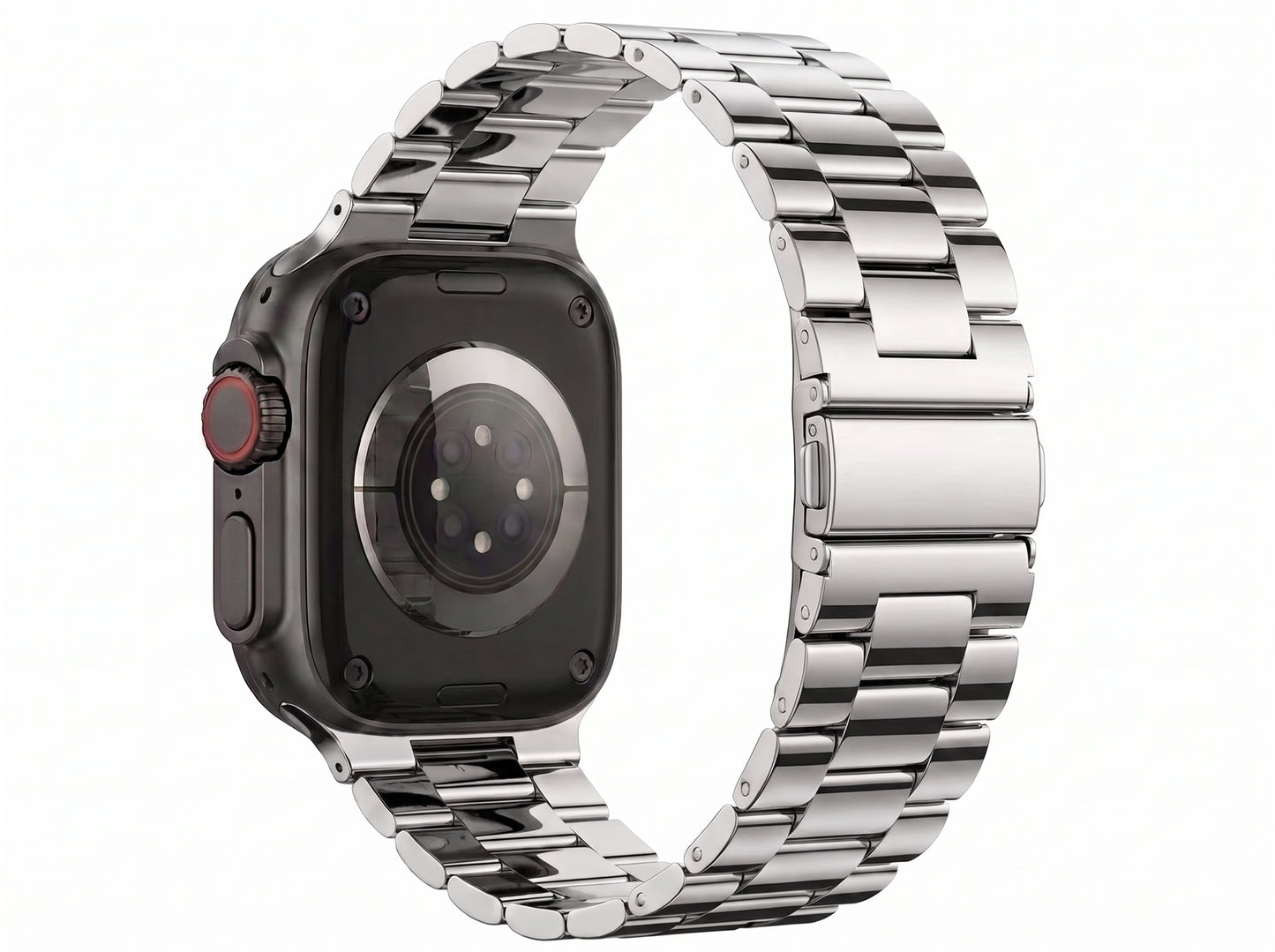 polished silver colour stainless steel metal tri link bracelet apple watch strap made for apple watch series 11 45mm 46mm 49mm Ultra 3