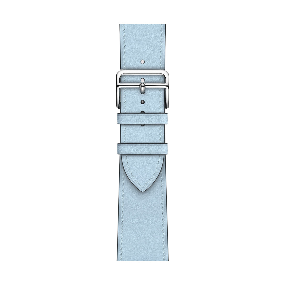 A handmade sky blue with sky blue stitching genuine leather single tour watch strap on an apple watch series 10 42mm and 45mm and 46mm.