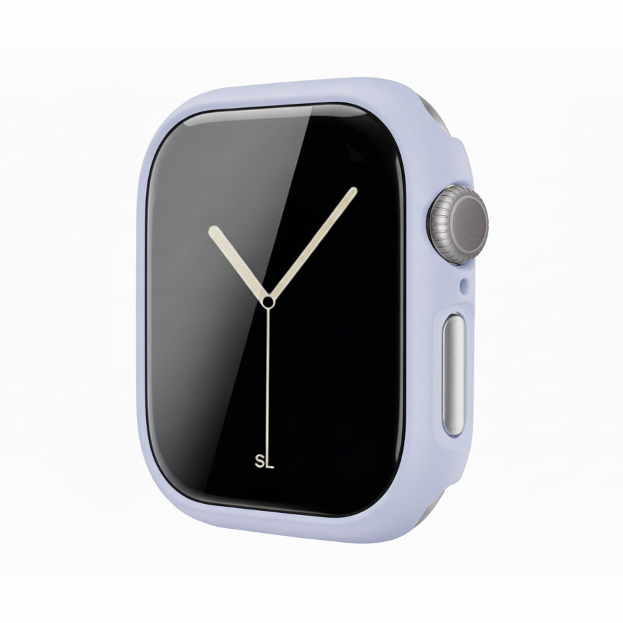 sky blue Colour made from polycarbonate material protector with a strong built in tempered glass screen to protect your apple watch series 11 42mm and 46mm from damage displayed on a tilted angle
