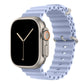 A sky blue colour watch strap band made from silicone  with two metal buckles on an Apple watch series 10 42mm/ 45mm/ 46mm and ultra 2 designed for the ocean and active sports
