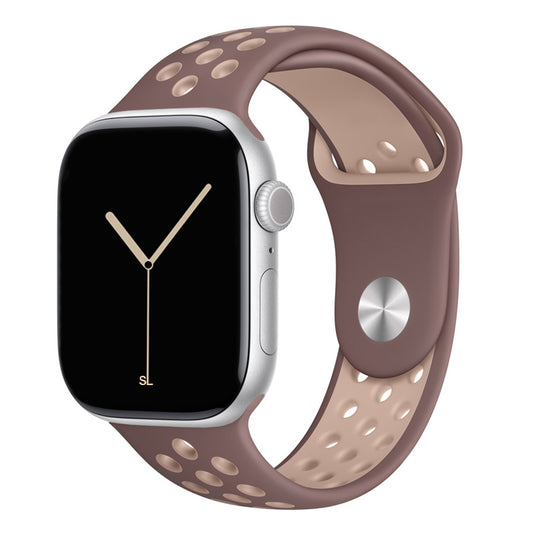 smokey mauve silicone watch strap for apple watch series 11 42mm 46mm with perforated holes for breathing while running and active sports