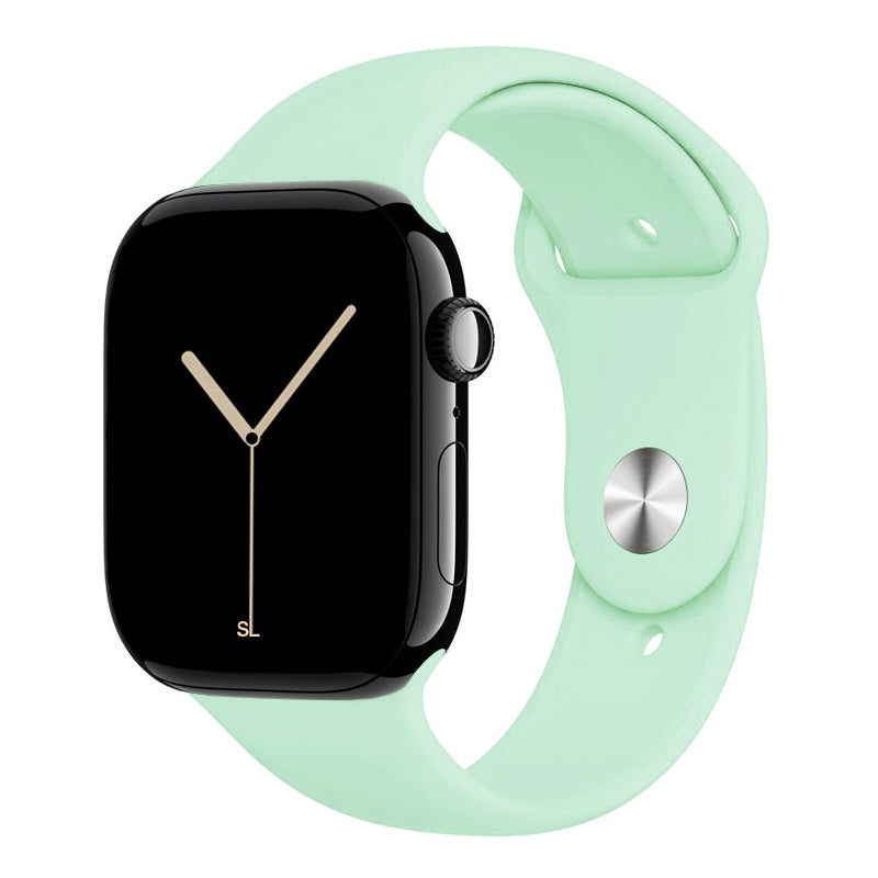 soft mint green colour silicone watch strap made for apple watch series 10 41/42/45/46mm crafted for everyday wear