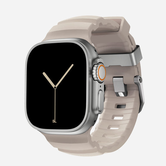 Starlight colour premium silicone extra thick watch strap band designed for adventurers and mountain hiking for Apple watch series 11 size 46mm and Ultra 3