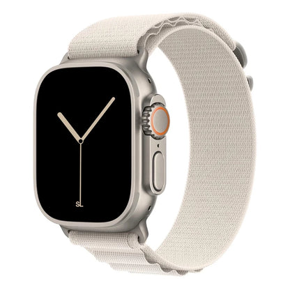 A starlight colour premium nylon watch strap band designed for adventurers and explorers that wear the Apple watch series 10 and Ultra 2