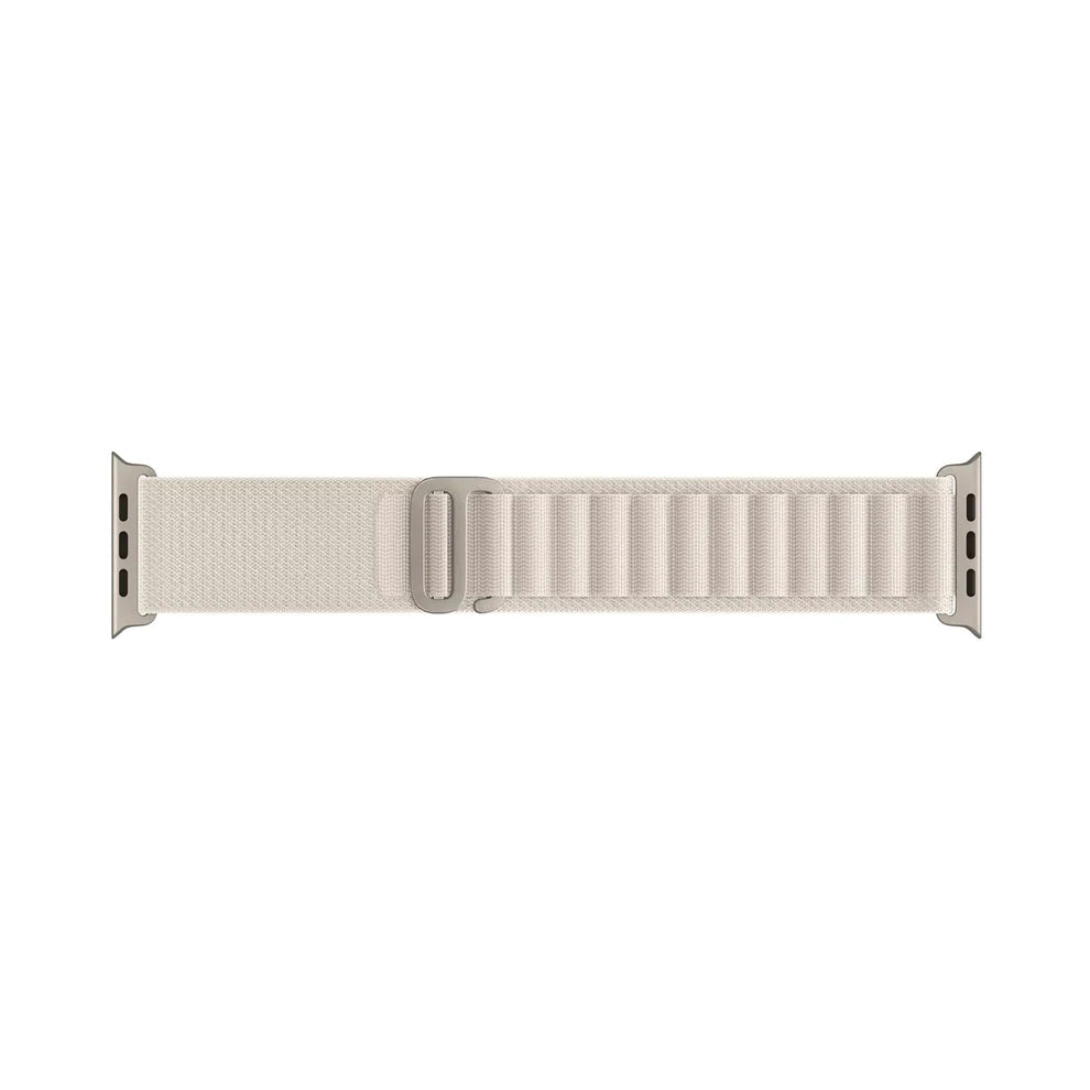 A starlight colour premium nylon watch strap band designed for adventurers and explorers that wear the Apple watch series 10 and Ultra 2