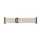 A starlight colour premium nylon watch strap band with black metal buckle hardware designed for adventurers and explorers that wear the Apple watch series 11 and Ultra 3