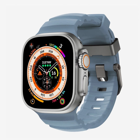 Storm Blue Grey colour premium silicone extra thick watch strap band designed for adventurers and mountain hiking for Apple watch series 10 size 46mm and Ultra 2