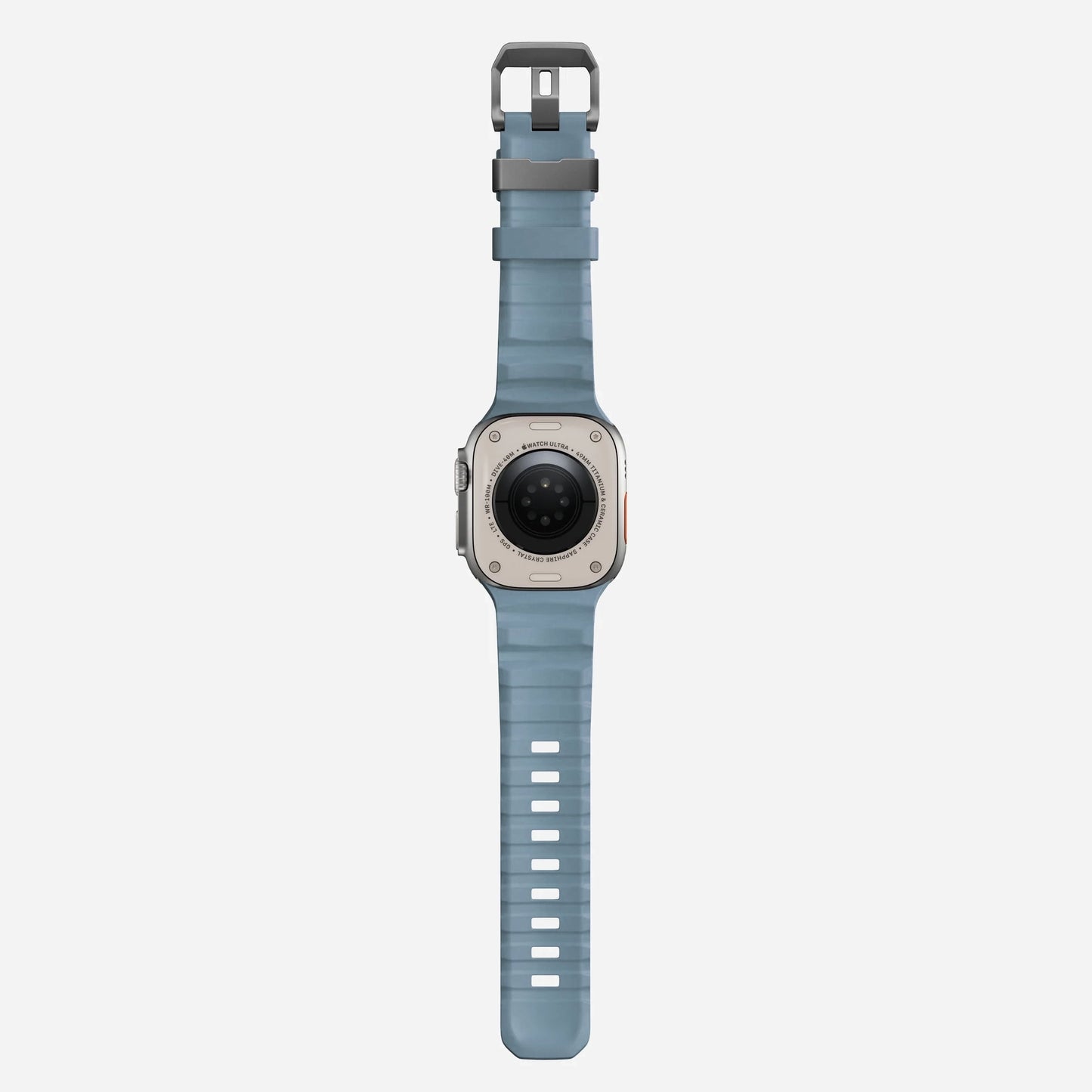 Storm Blue Grey colour premium silicone extra thick watch strap band designed for adventurers and mountain hiking for Apple watch series 10 size 46mm and Ultra 2