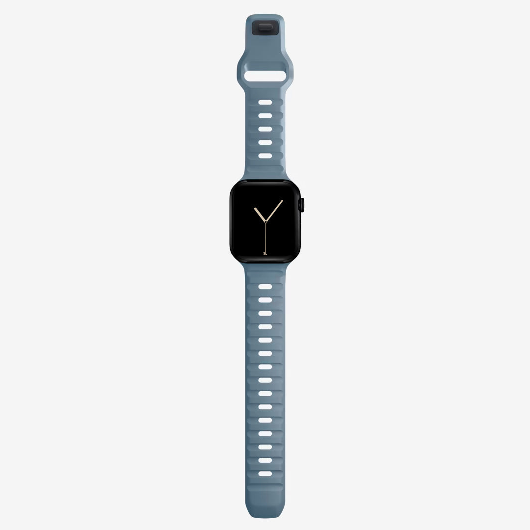 A storm blue colour silicone watch strap for apple watch series 11 and ultra 3 designed for sports and active activities 