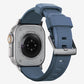 New storm blue silicone with metal connectors, pin and buckle watch strap with compression grooves designed for apple watch series 10 42mm 45mm and ultra 2 side angle