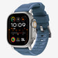 New storm blue silicone with metal connectors, pin and buckle watch strap with compression grooves designed for apple watch series 10 42mm 45mm and ultra 2 side angle