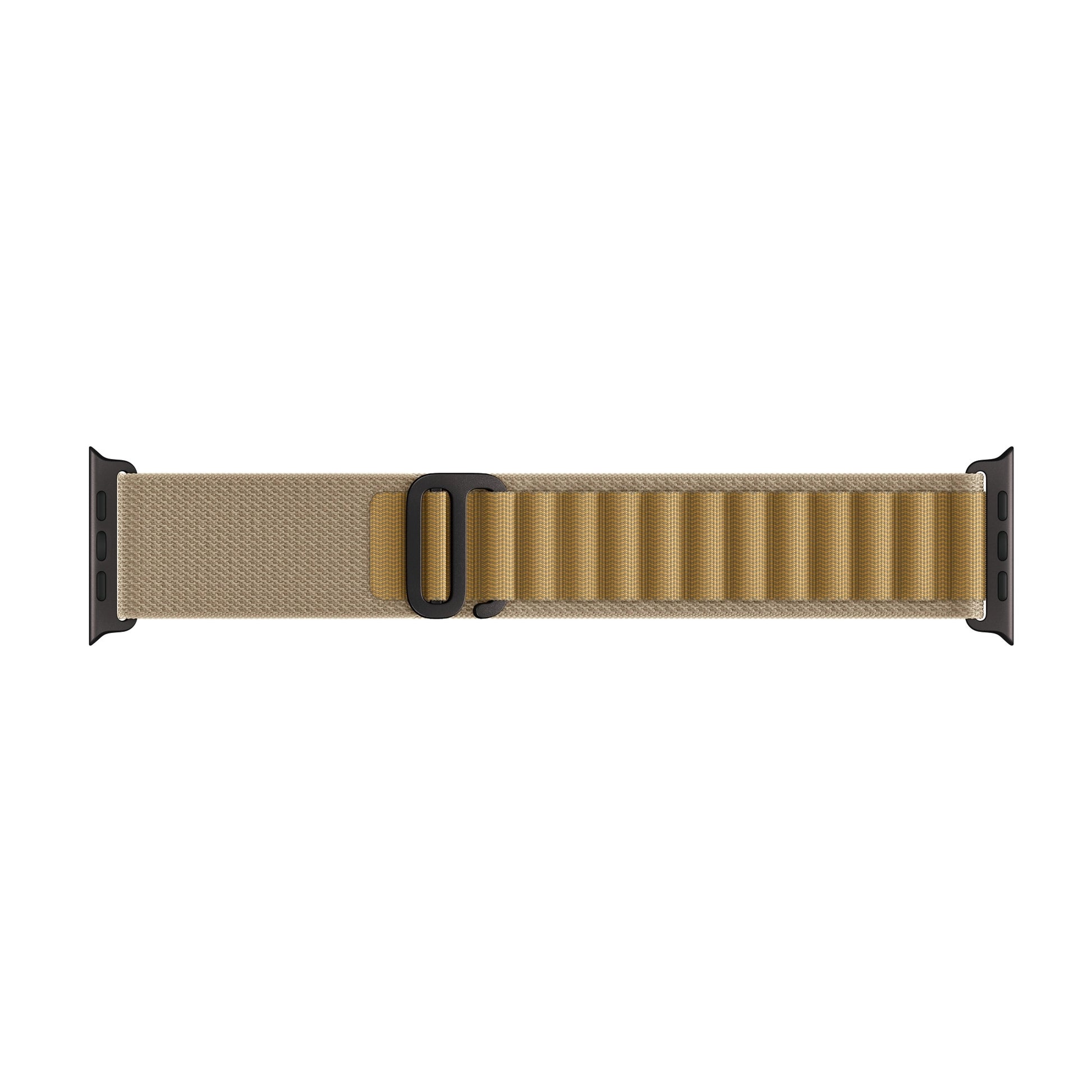 A tan colour premium nylon watch strap band designed for adventurers and explorers that wear the Apple watch series 10 and Ultra 2