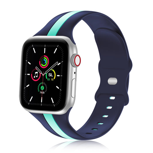 A navy and teal two colour silicon sport strap for apple watch series 9 41mm