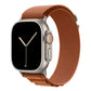 A terra cotta brown colour with titanium matte buckle premium nylon watch strap band designed for adventurers and alpine explorers that wear the Apple watch series 11 and Ultra 3 45mm 46mm 49mm