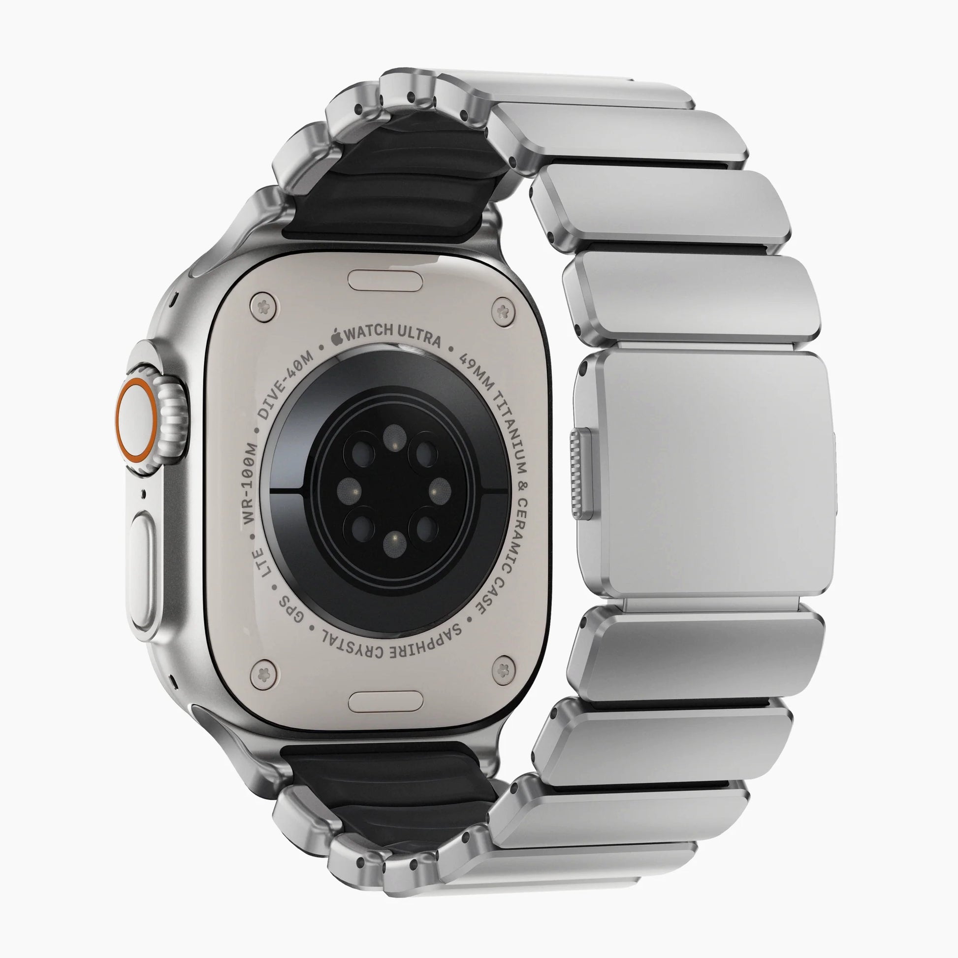 A black colour brushed titanium metal with silicone rubber hybrid strap on an Apple watch series 11 and ultra 3 42mm 45mm 46mm 49mm built with magnetic clasps