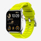 New volt yellow silicone with metal connectors, pin and buckle watch strap with compression grooves designed for apple watch series 10 45mm and ultra 2 side angle