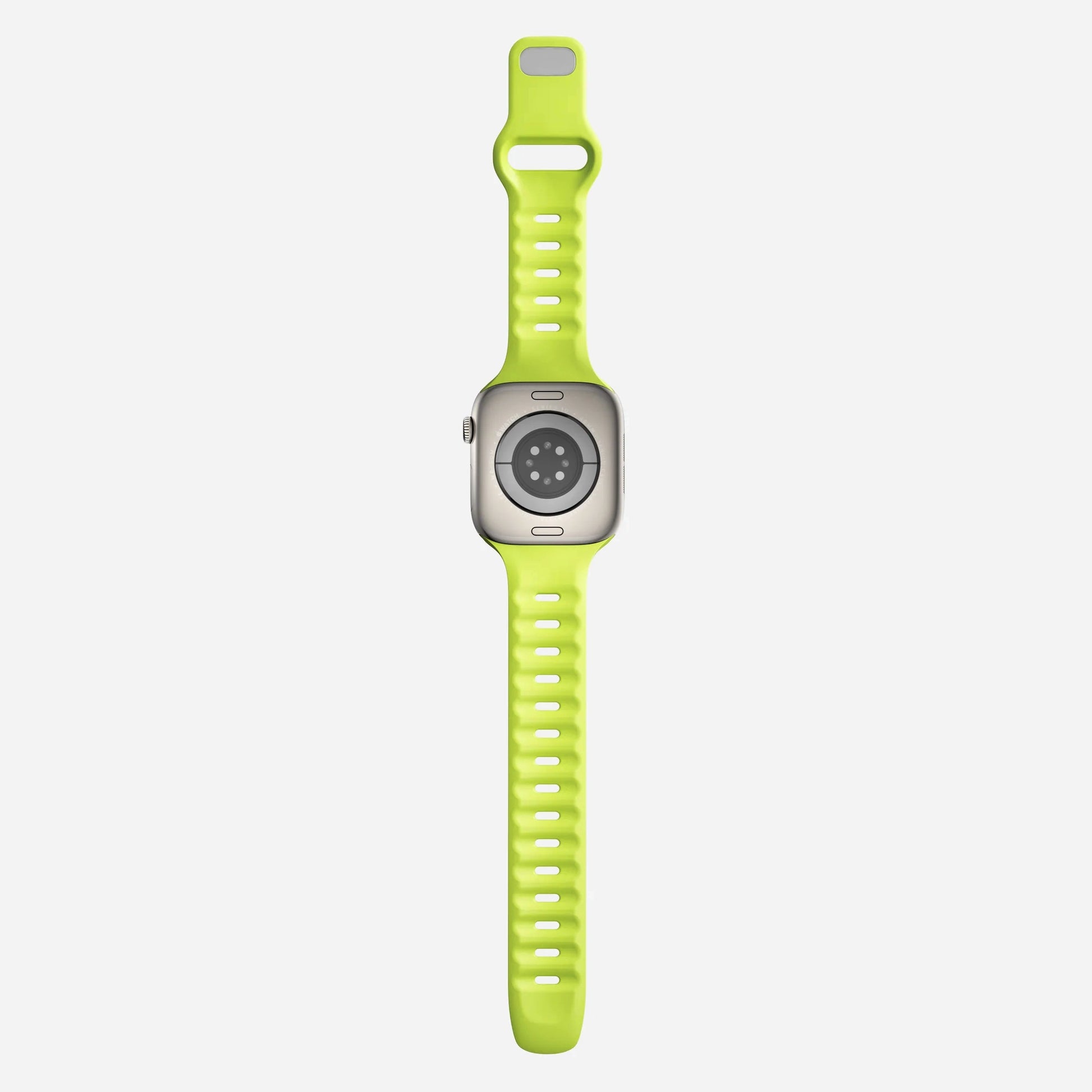 A volt yellow colour premium silicone watch strap developed for apple watch series 11 size 42mm 46mm and apple watch ultra 3, designed for active sports activities