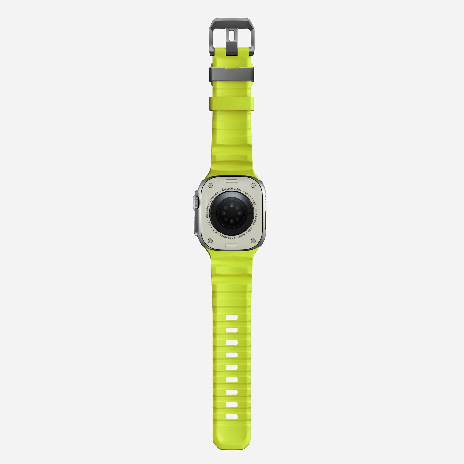 Volt Yellow colour premium silicone extra thick watch strap band designed for adventurers and mountain hiking for Apple watch series 10 size 46mm and Ultra 2