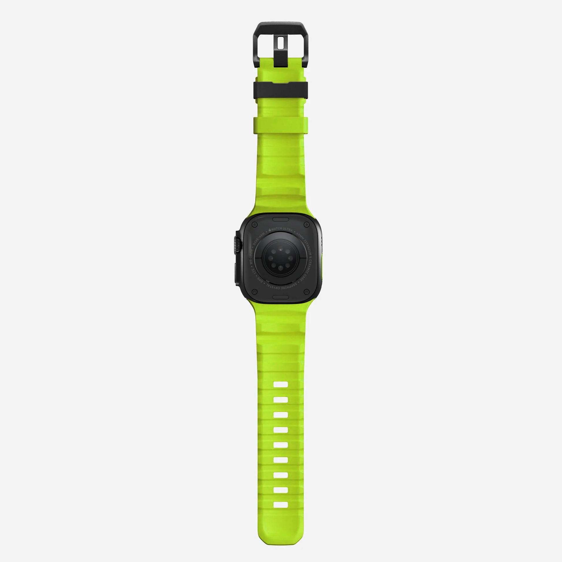 Volt Yellow colour premium silicone extra thick watch strap band designed for adventurers and mountain hiking for Apple watch series 11 size 46mm and Ultra 3 49mm