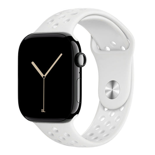 white silicone watch strap for apple watch series 11 42mm 46mm with perforated holes for breathing while running and active sports