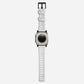New white silicone with black metal connectors, pin and buckle watch strap with compression grooves designed for apple watch series 10 45mm/ 46mm and ultra 2
