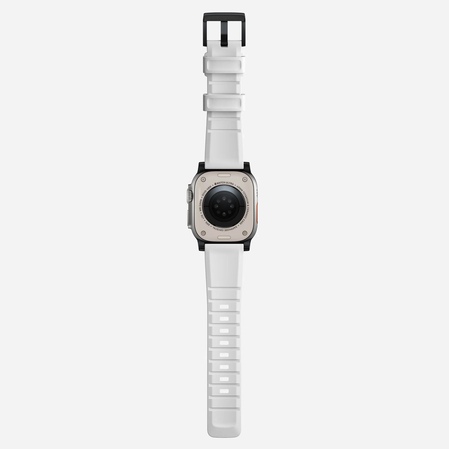 New white silicone with black metal connectors, pin and buckle watch strap with compression grooves designed for apple watch series 10 45mm/ 46mm and ultra 2